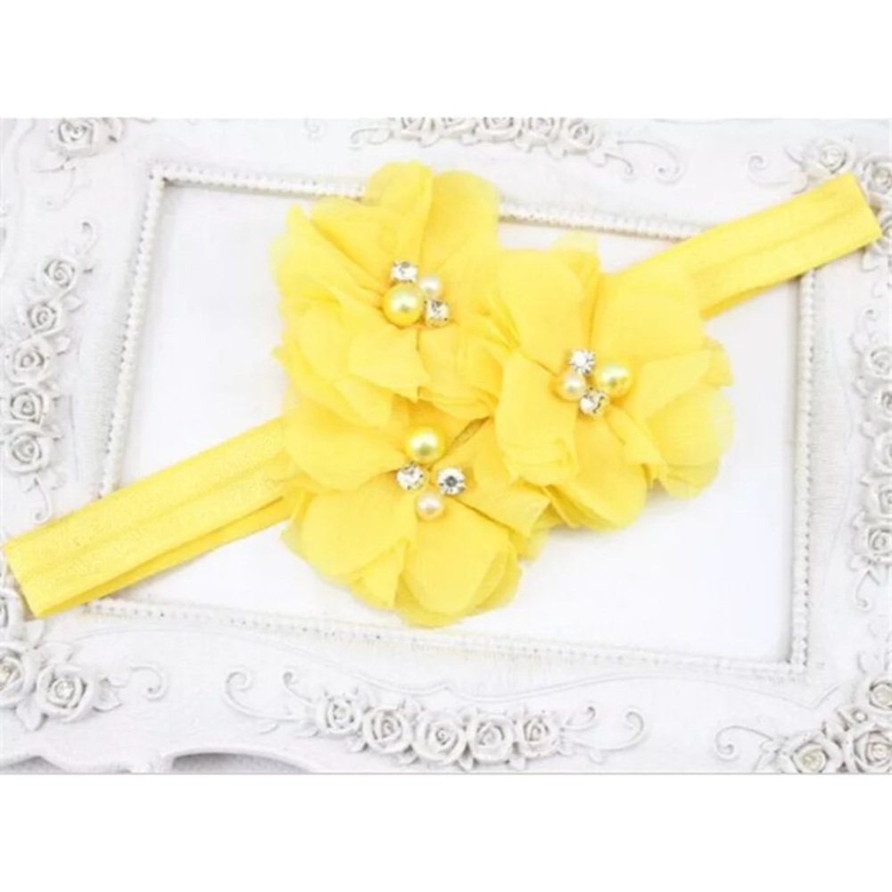 Baby infant yellow chiffon beaded headband bow